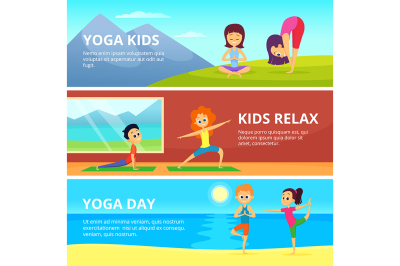 Outdoor pictures of kids making different yoga exercises