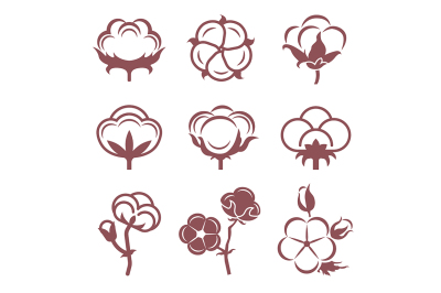 Monochrome stylized pictures set of white cotton flowers