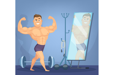 Muscular man posing a front of mirror