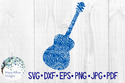 Acoustic Guitar Floral Mandala Zentangle SVG/DXF/EPS/PNG/JPG/PDF