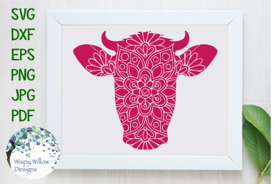 Cow Floral Mandala, Farm Animal SVG/DXF/EPS/PNG/JPG/PDF