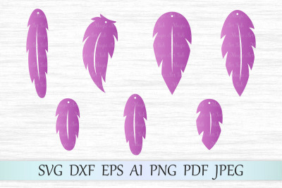 Feather earrings SVG, DXF, EPS, AI, PNG, PDF, JPEG