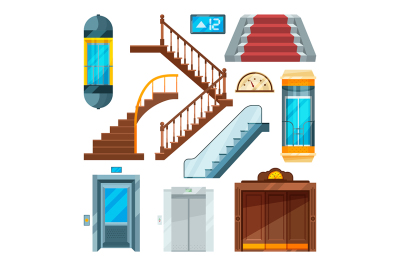 Elevators and stairs in different styles