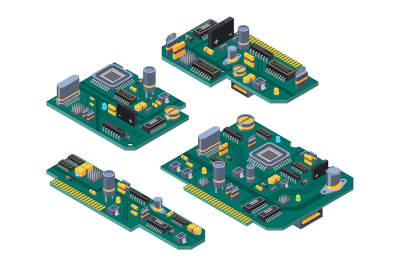 Different computer boards with semiconductors, capacitor and chips