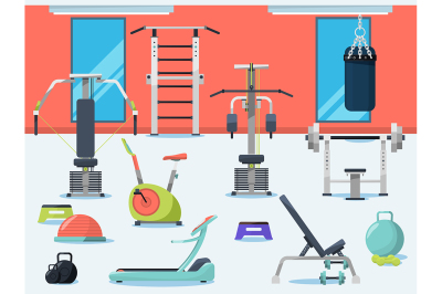 Illustration of gym interior with different sport equipment