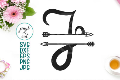 monogram letter J svg file, split font with arrows, individual letters