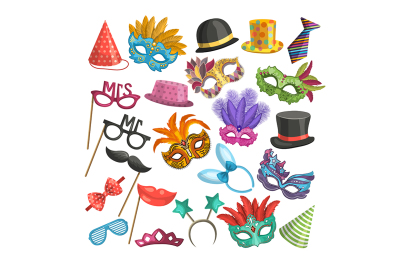 Different elements for carnival. Funny masks for masquerade