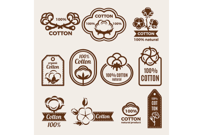 Different labels set with stylized illustrations of cottons