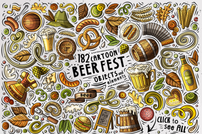 Beer Fest Cartoon Objects Set