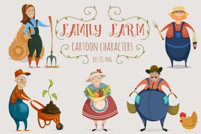 Family farm. Cartoon characters