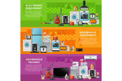 Horizontal banners set with different household technics