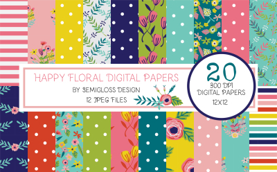 Happy Floral Digital Paper Pack