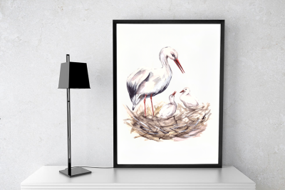 Storks Watercolor Clip Art and Print