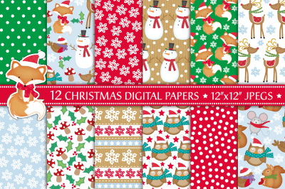Christmas digital papers, Woodland Christmas patterns
