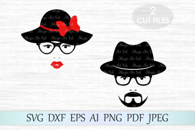 Mr and Mrs, Retro couple SVG, DXF, EPS, AI, PNG, PDF, JPEG