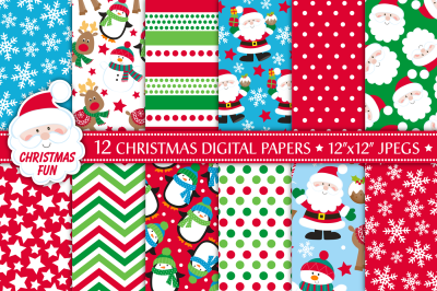 Christmas digital papers, Christmas patterns, Santa