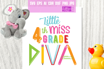 Little Miss 4th Grade Diva - svg, eps, ai, dxf, png, jpg