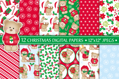 Christmas digital papers, Christmas bears