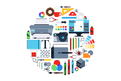 Vector pictures of tools for graphic designers