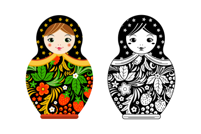 Retro russian doll. Matryoshka painted at khokhloma style