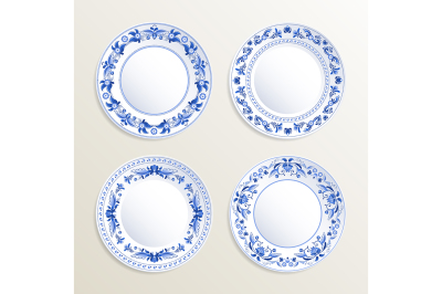 Vintage plates painted at gzhel style