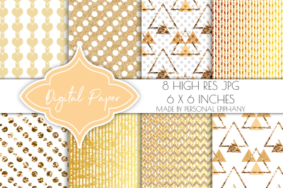 Geometric Gold Foil Digital Paper, Background Pattern, Gift Wrap