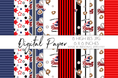 Baseball Digital Paper, Baseball Background Pattern, Scrapbook Papers