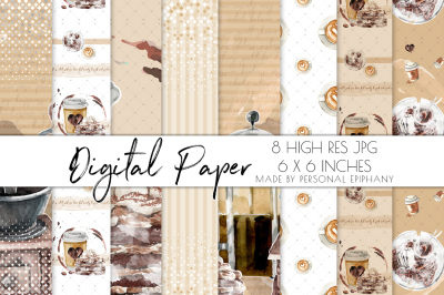 Coffee Digital Paper, Coffee Background Pattern, Wrap Planner Clipart