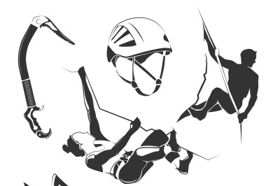 Vector elements for climbing, trekking, hiking, mountaineering labels