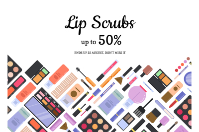 Vector flat style different makeup and skincare sale background