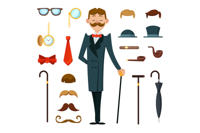 Fashioned retro gentleman with different accessories 