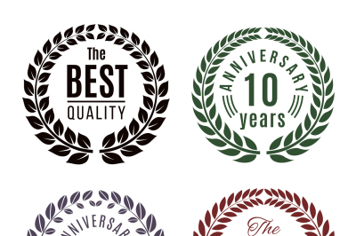 Anniversary and premium quality laurel wreath vector set