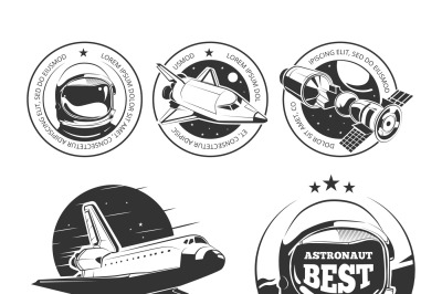 Astronautics vector labels, badges and emblems