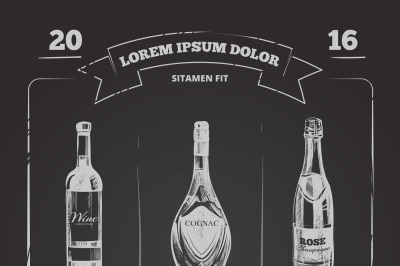 Drinks menu on chalkboard in hand drawn style. Vector Illustration