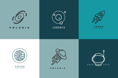 Universe astronomy thin line vector icons and logos set