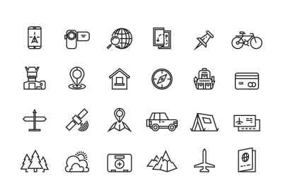 Tourism&2C; transportation and traveling line vector icons