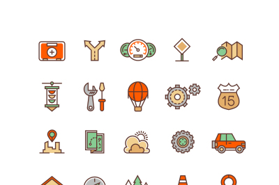 Location and travelling flat vector icons