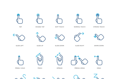 Touch gestures vector icons