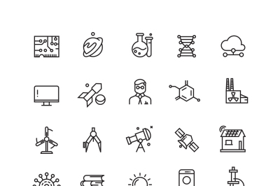 Technologies and science vector line icons