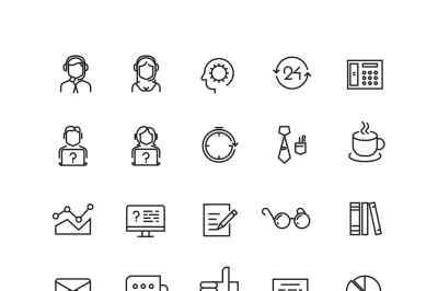 Support service, telemarketing, contact us vector line icons
