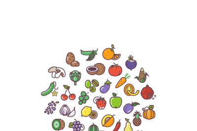 Fruit and vegetables organic flat icons in circle design