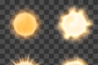 Realistic sun on transparent background