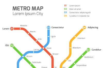 Subway vector map template. City metro transportation scheme