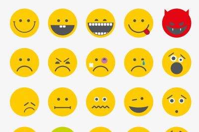 Emoticons, emoji, smiley flat vector set