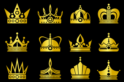 Gold crowns vector set