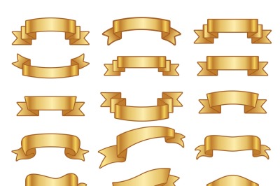 Gold ribbon banners vector set