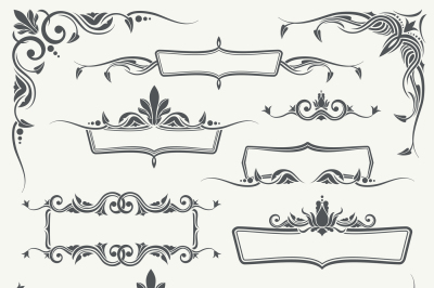 Vintage frames&2C; corners and dividers with decorative floral ornaments
