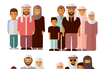 Arabic family in traditional muslim clothes