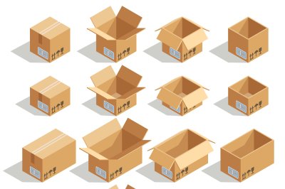 Vector isometric cardboard boxes