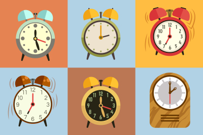 Alarm clock flat vector icons